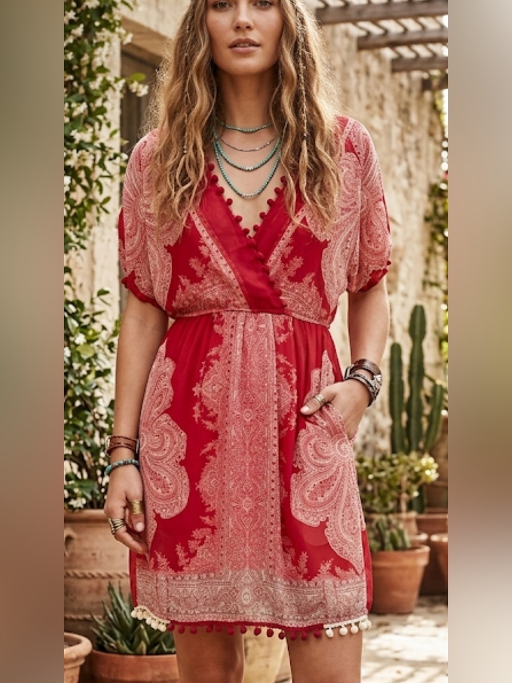 Pura Vida Pink Printed Dress Coverup Henna Boho NWT Size Medium